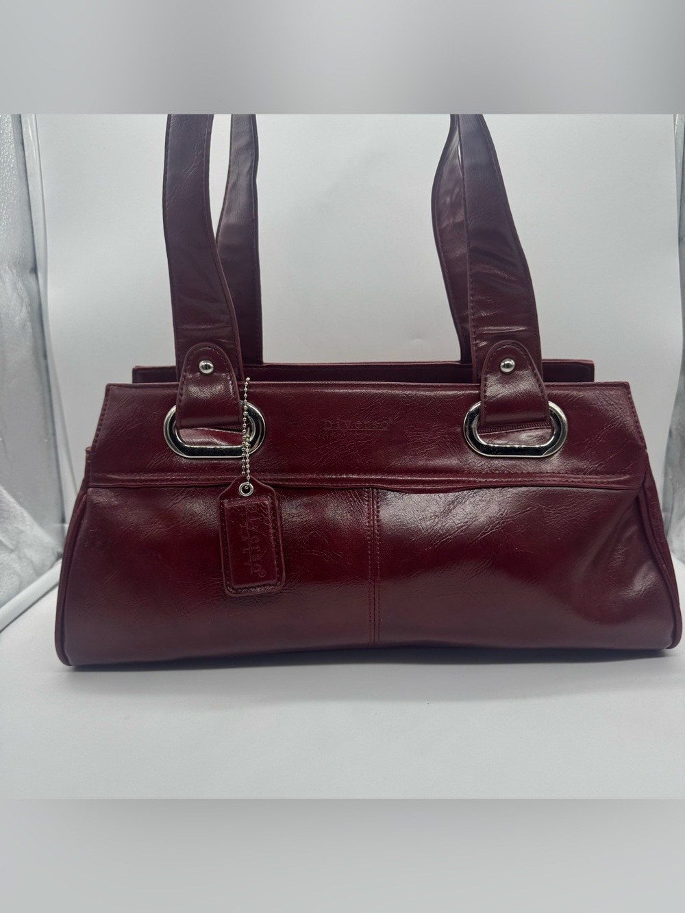 Women's Burgundy Leather Shoulder Bag with Silver Hardware